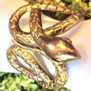 Vtg SNAKE Coiled 2" w Detailed Gold Copper Spring Bracelet Cuff Bangle Wrap EUVC